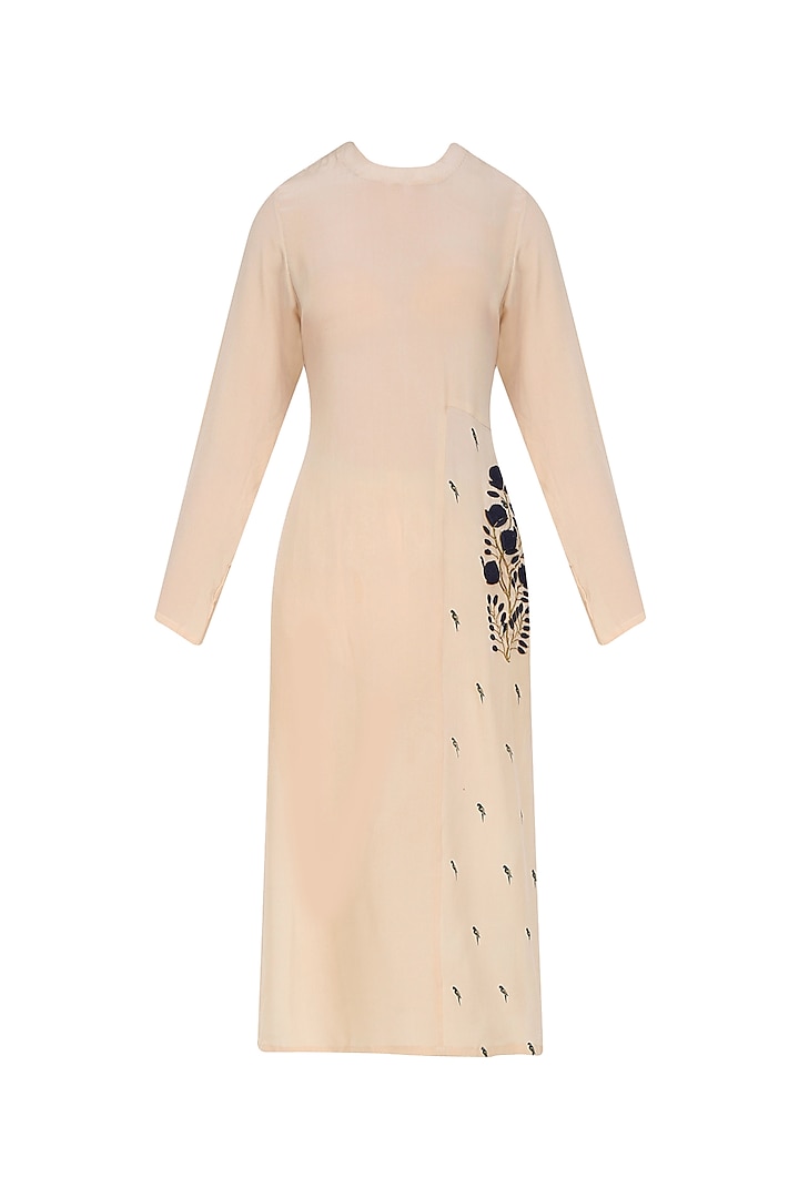 Off White and Blue Floral Embroidered Straight Kurta by Natasha J