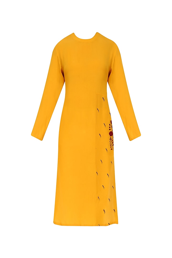 Yellow and Red Floral Embroidered Straight Kurta by Natasha J
