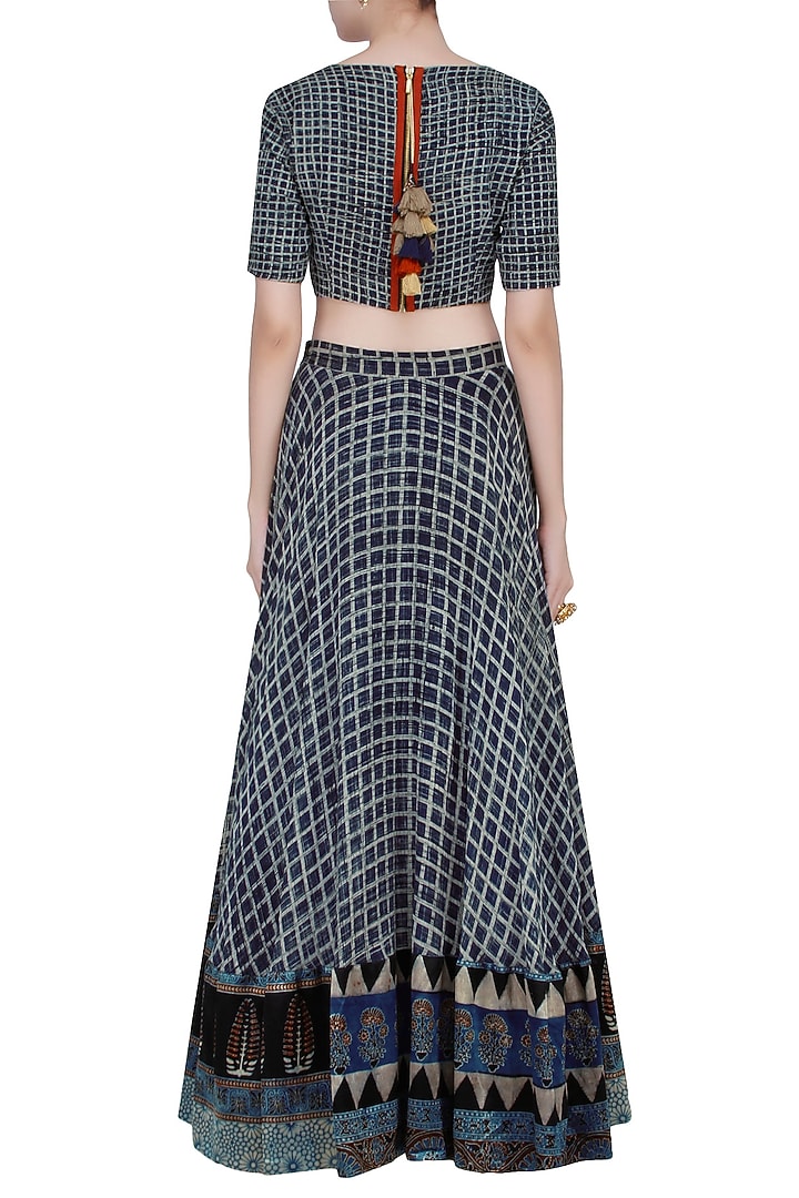 Navy and white printed lehenga set available only at Pernia's Pop Up Shop