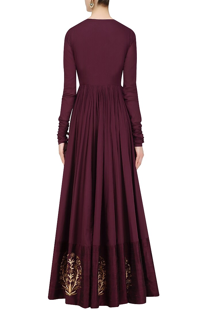 Mauve zardozi motifs floor length anarkali with embroidered waistbelt available only at Pernia's Pop Up Shop.