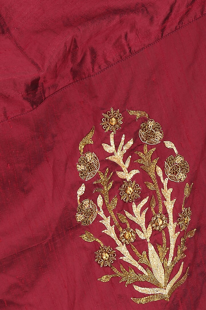 Maroon zardozi motifs floor length anarkali with embroidered waistbelt available only at Pernia's Pop Up Shop.