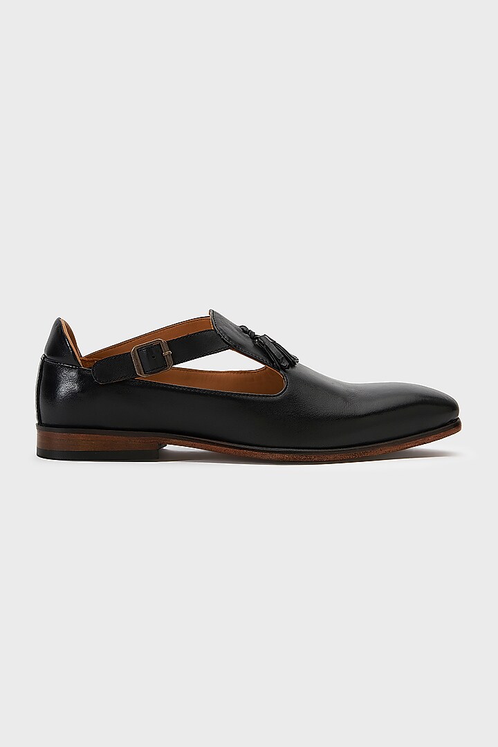 Black Leather Bagh Sandals by Nauvab at Pernia's Pop Up Shop