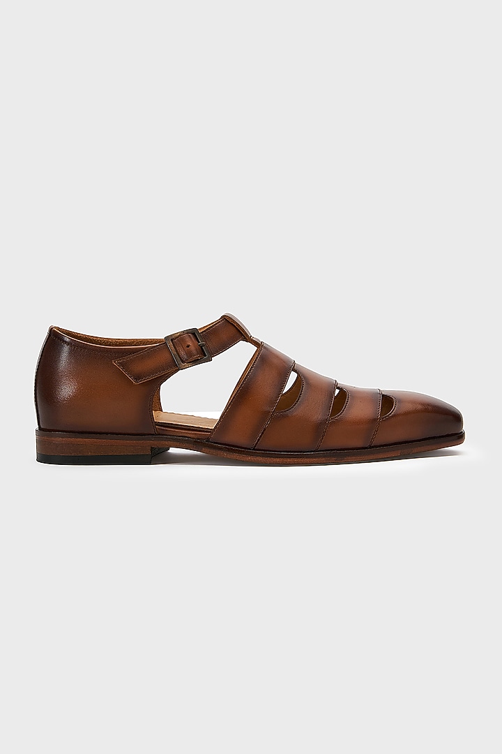 Tan Leather Sultan Sandals by Nauvab at Pernia's Pop Up Shop