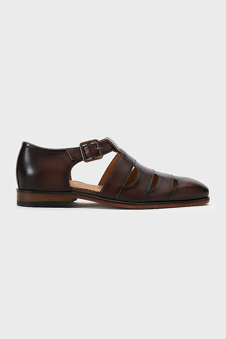 Brown Leather Sultan Sandals by Nauvab at Pernia's Pop Up Shop