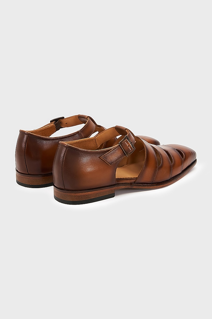 Tan Leather Sultan Sandals by Nauvab at Pernia's Pop Up Shop
