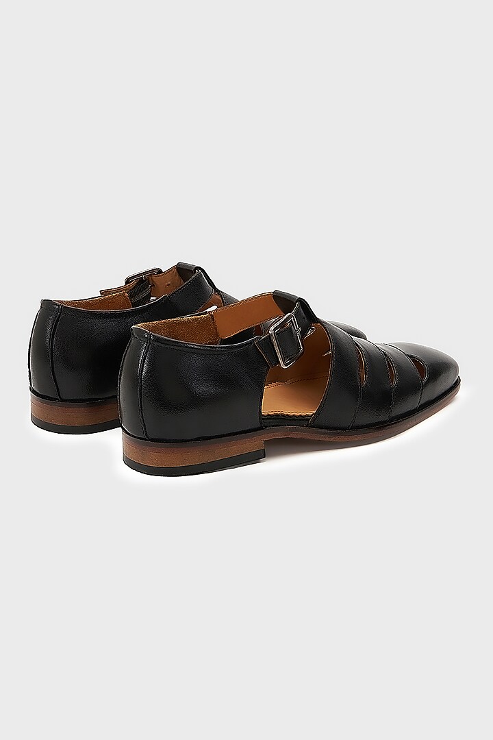 Black Leather Sultan Sandals by Nauvab at Pernia's Pop Up Shop