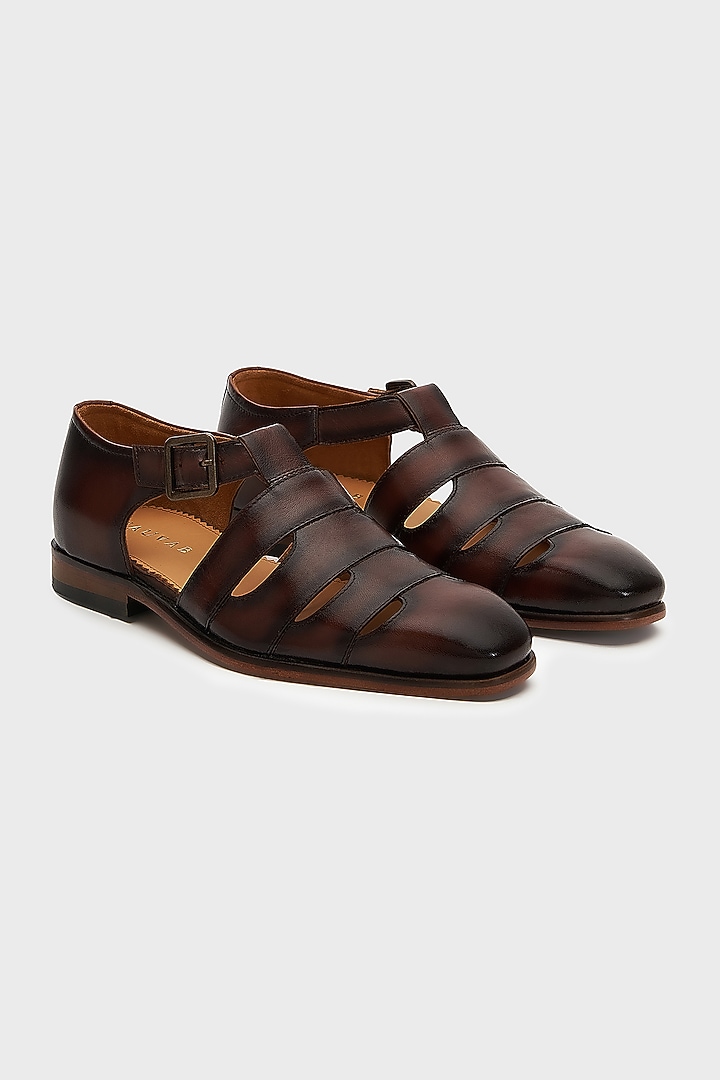 Brown Leather Sultan Sandals by Nauvab at Pernia's Pop Up Shop