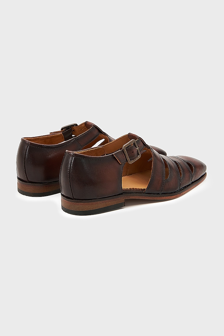 Brown Leather Sultan Sandals by Nauvab at Pernia's Pop Up Shop