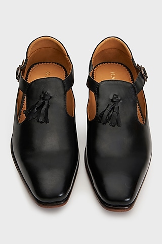 Black Leather Nyaya Sandals by Nauvab