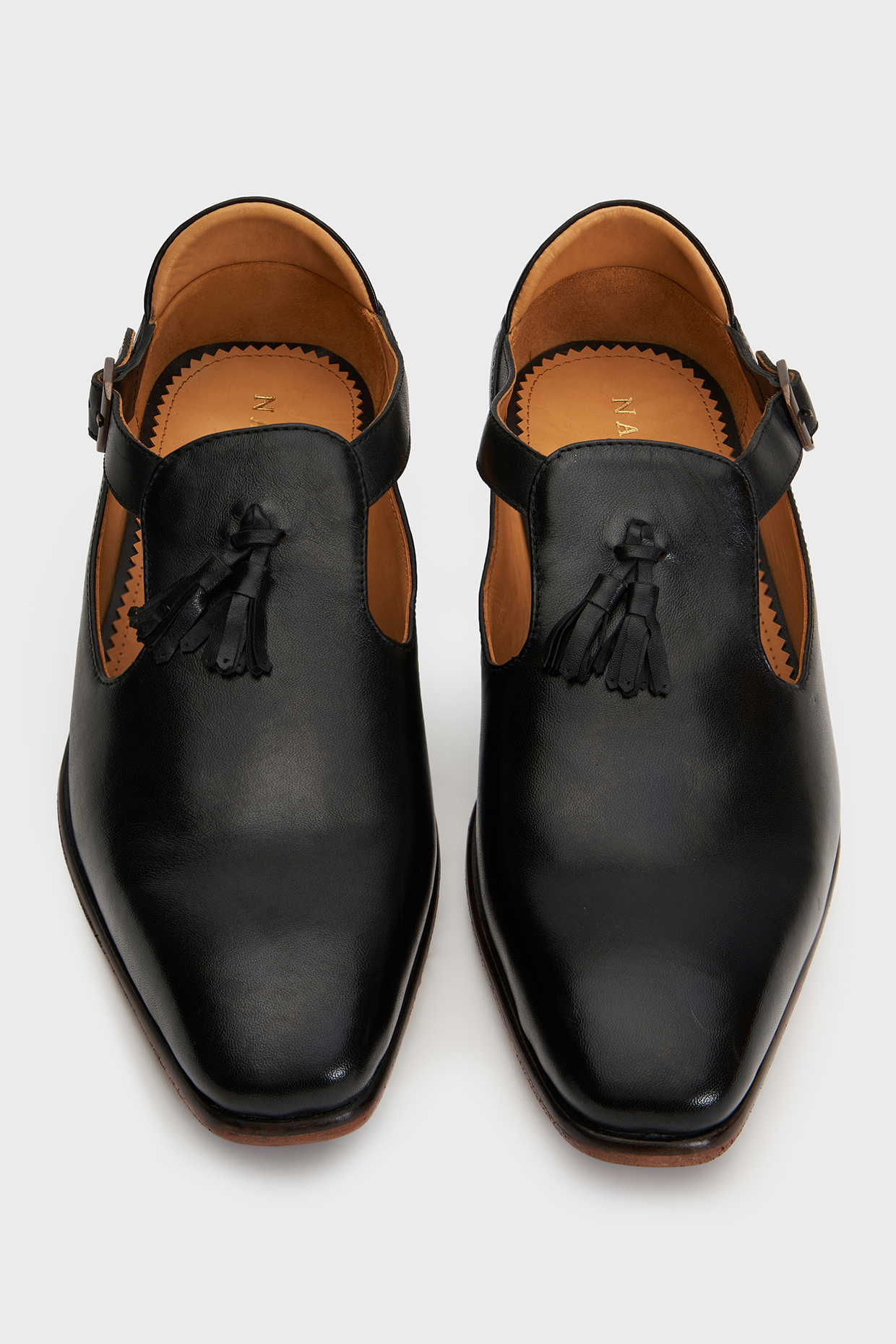 Black Leather Bagh Sandals by Nauvab