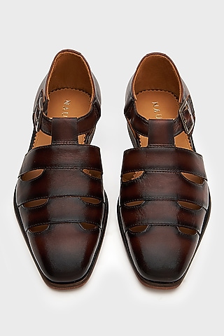 Brown Leather Sultan Sandals by Nauvab
