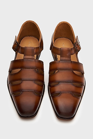 Tan Leather Sultan Sandals by Nauvab