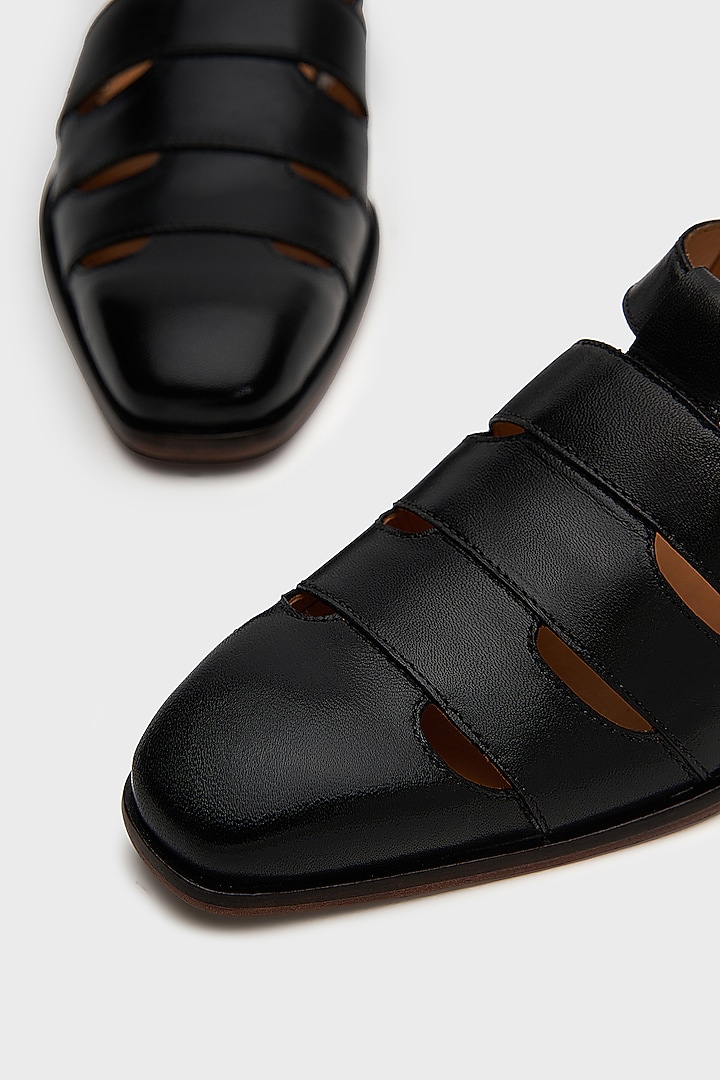 Black Leather Sultan Sandals by Nauvab at Pernia's Pop Up Shop