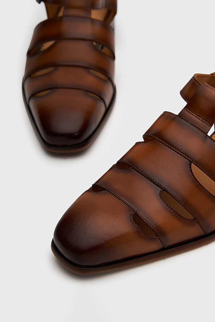 Tan Leather Sultan Sandals by Nauvab at Pernia's Pop Up Shop