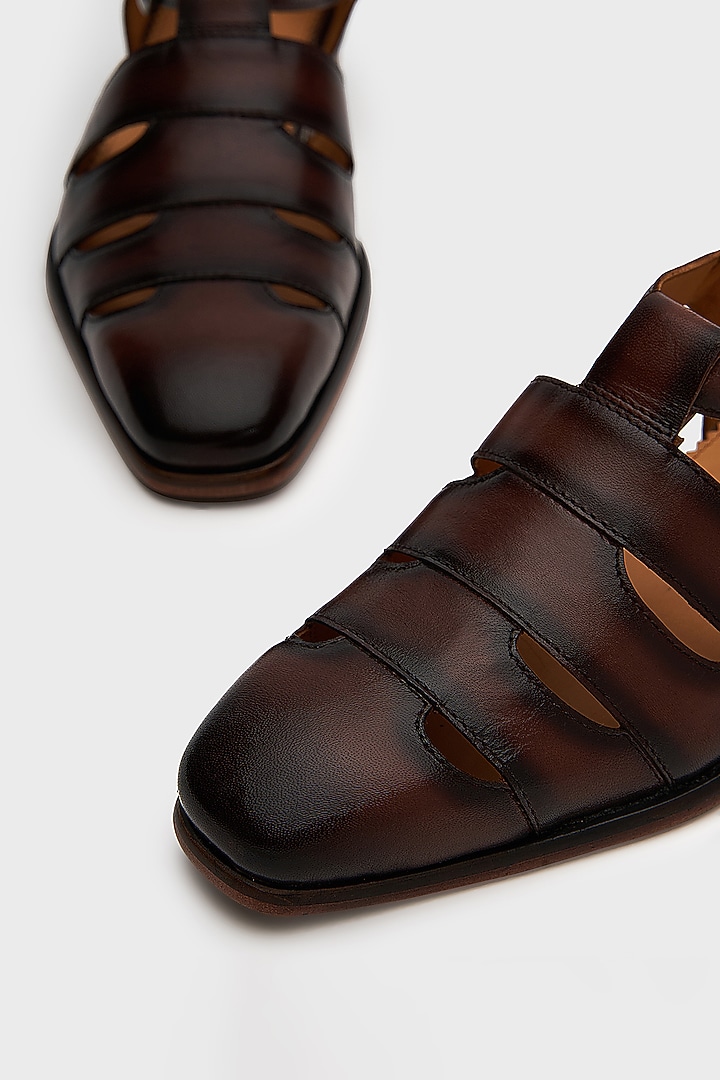 Brown Leather Sultan Sandals by Nauvab at Pernia's Pop Up Shop