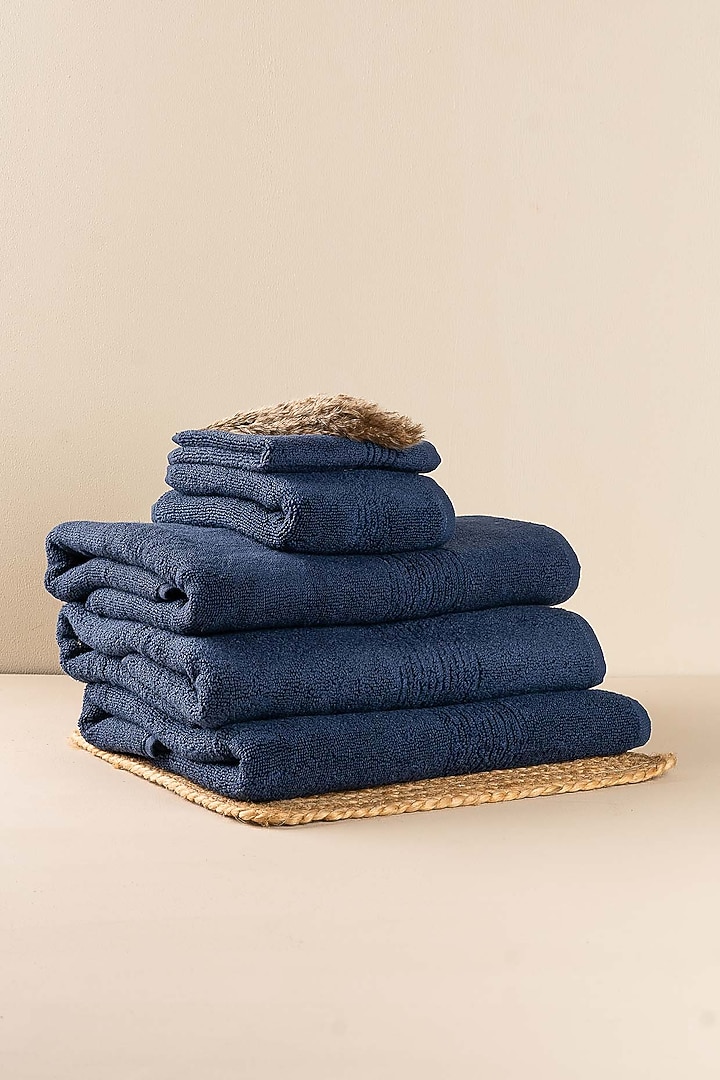 Navy Blue Towels (Set of 8) by By ADAB at Pernia's Pop Up Shop