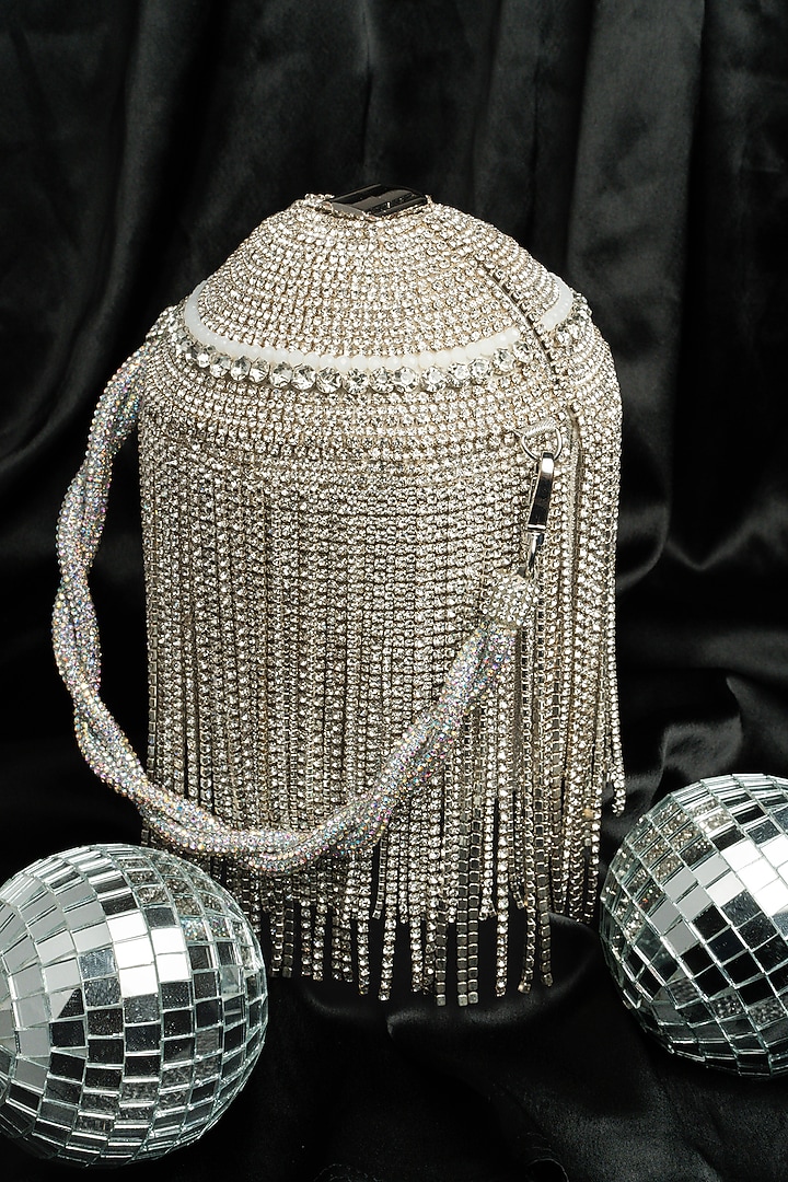 Silver Silk Diamante Work Potli by Nayaab by Sonia at Pernia's Pop Up Shop