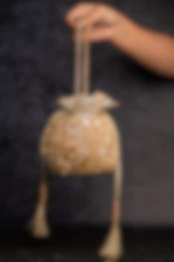 Gold Silk Hand Embroidered Potli by Nayaab by Sonia at Pernia's Pop Up Shop