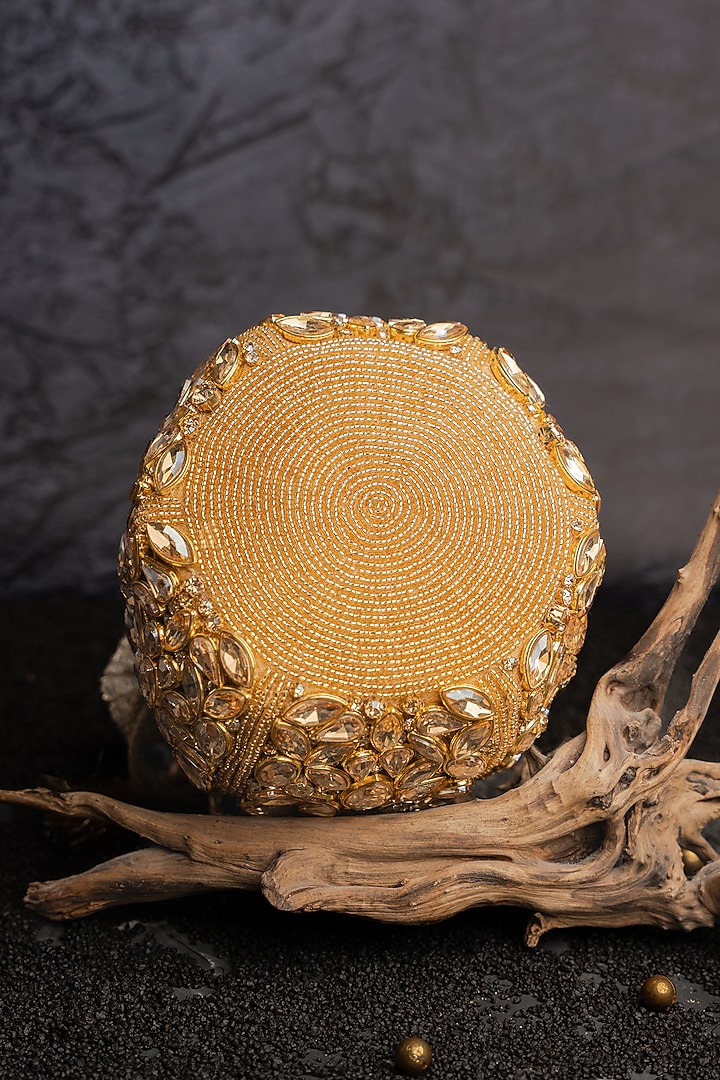 Gold Silk Hand Embroidered Potli by Nayaab by Sonia at Pernia's Pop Up Shop