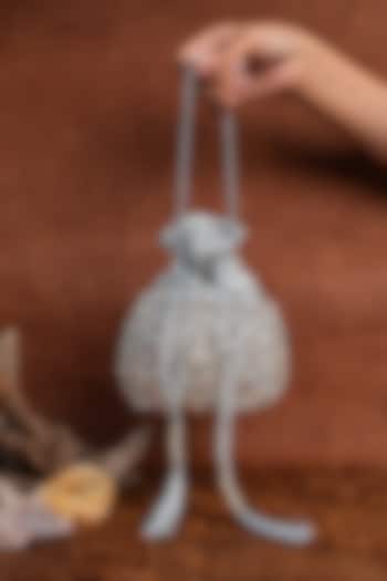 Silver Silk Hand Embroidered Potli by Nayaab by Sonia at Pernia's Pop Up Shop