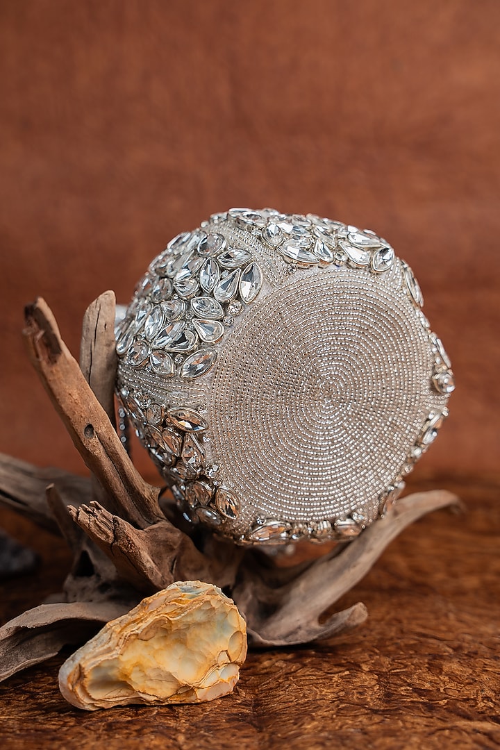 Silver Silk Hand Embroidered Potli by Nayaab by Sonia at Pernia's Pop Up Shop