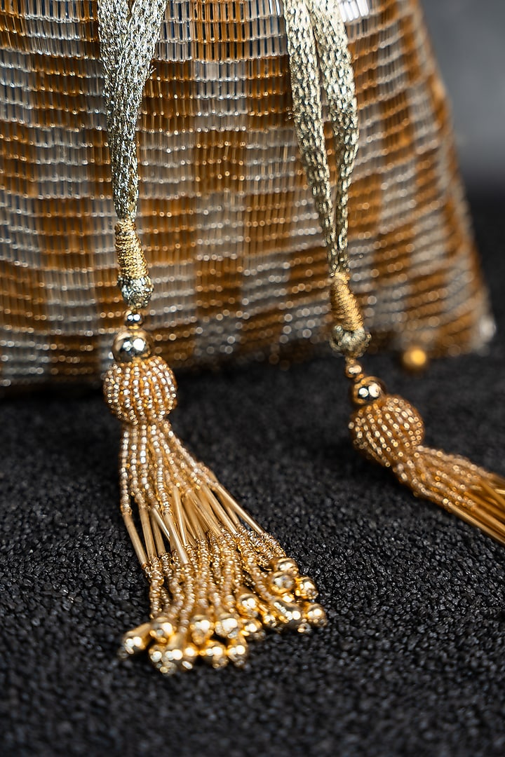 Gold & Silver Silk Tube Beads Embroidered Potli by Nayaab by Sonia at Pernia's Pop Up Shop