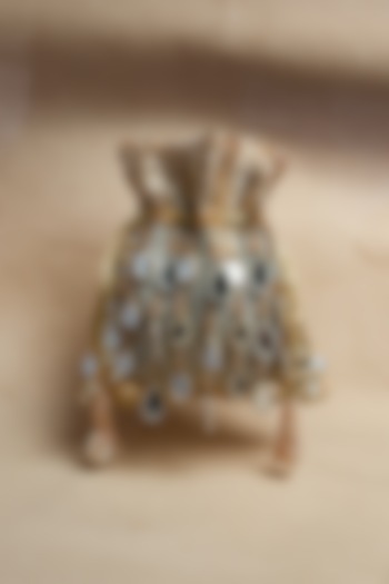 Gold Silk Mirror Embroidered Potli Bag by Nayaab by Sonia at Pernia's Pop Up Shop