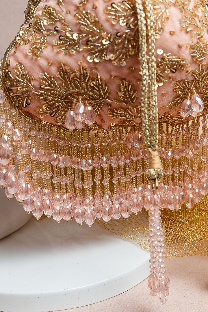 Pink Suede Bead Work Potli Bag by Nayaab by Sonia at Pernia's Pop Up Shop