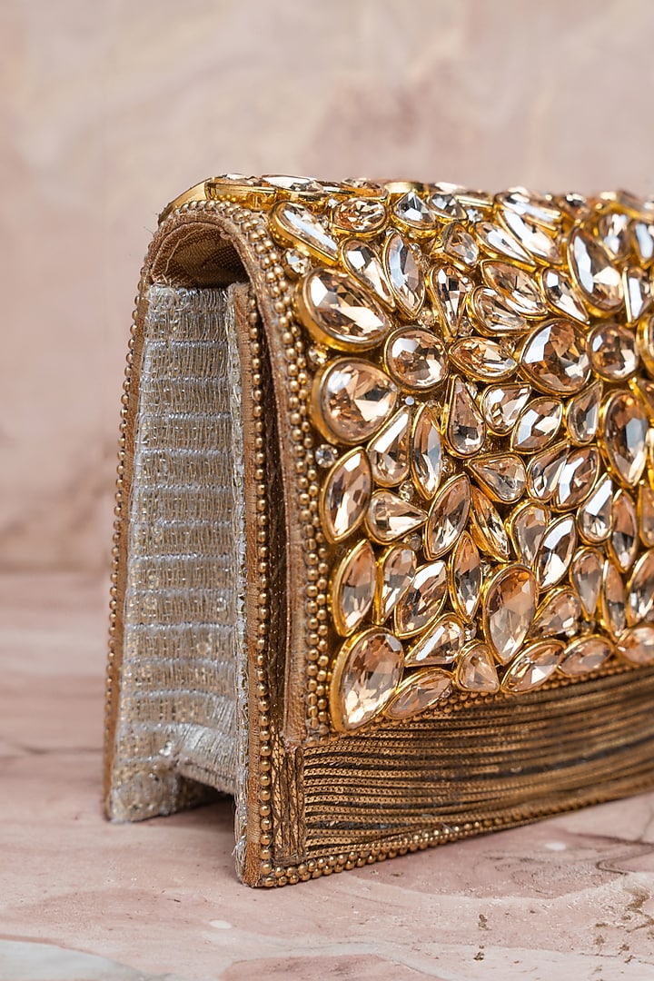 Gold Silk Embroidered Box Clutch by Nayaab by Sonia at Pernia's Pop Up Shop