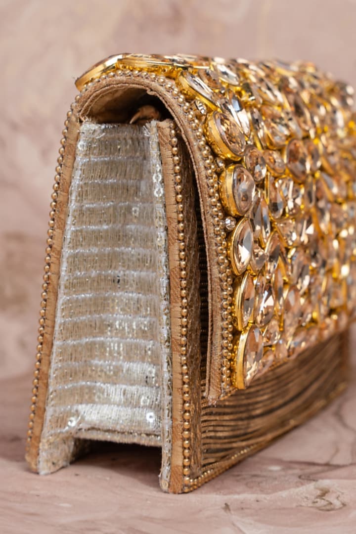 Gold Silk Embroidered Box Clutch by Nayaab by Sonia at Pernia's Pop Up Shop