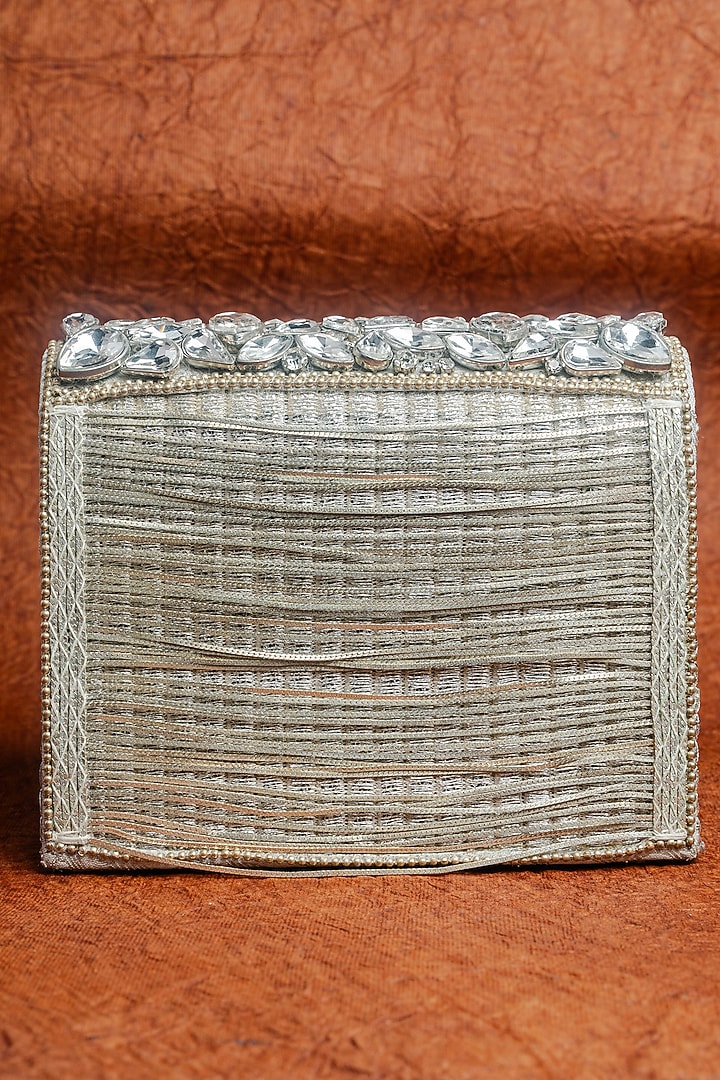 Silver Silk Embroidered Box Clutch by Nayaab by Sonia at Pernia's Pop Up Shop