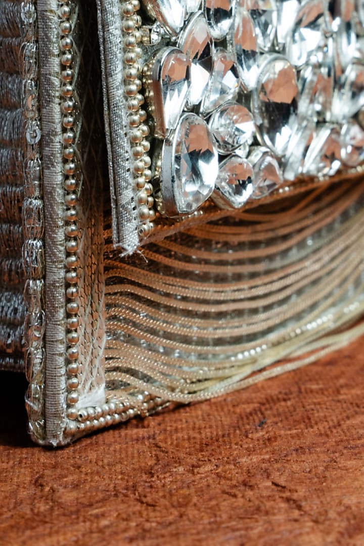 Silver Silk Embroidered Box Clutch by Nayaab by Sonia at Pernia's Pop Up Shop