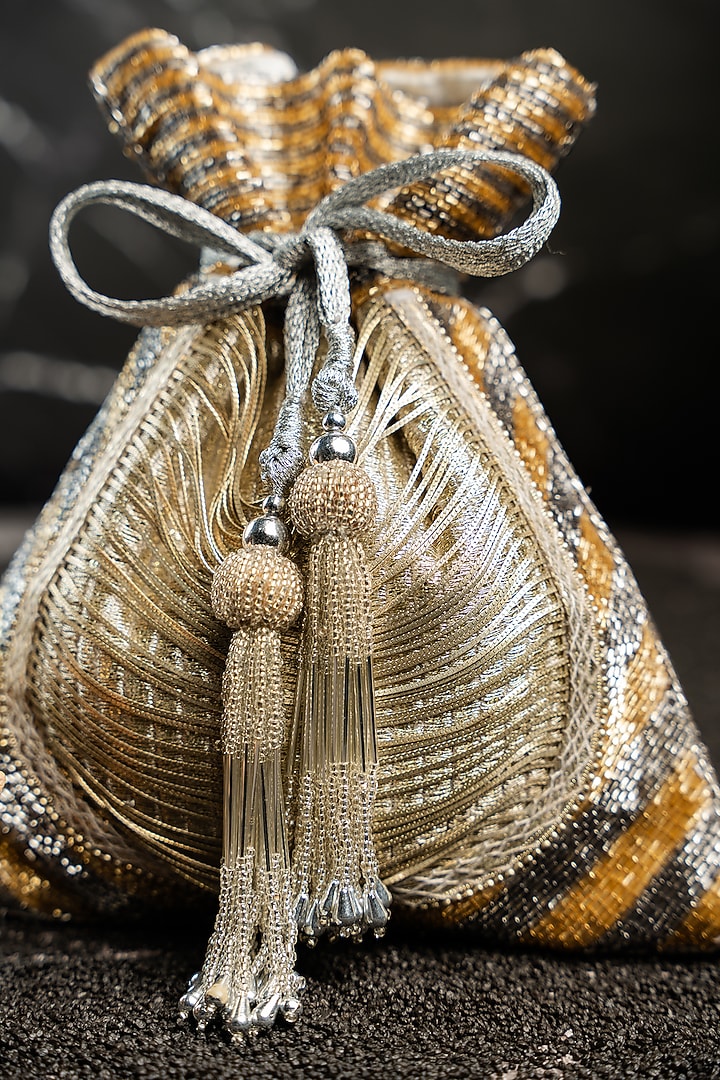 Silver Metallic Chain & Bead Work Potli by Nayaab by Sonia at Pernia's Pop Up Shop