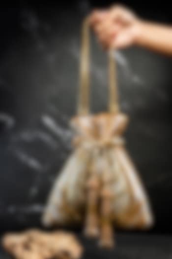 Gold Metallic Chain & Bead Work Potli by Nayaab by Sonia at Pernia's Pop Up Shop