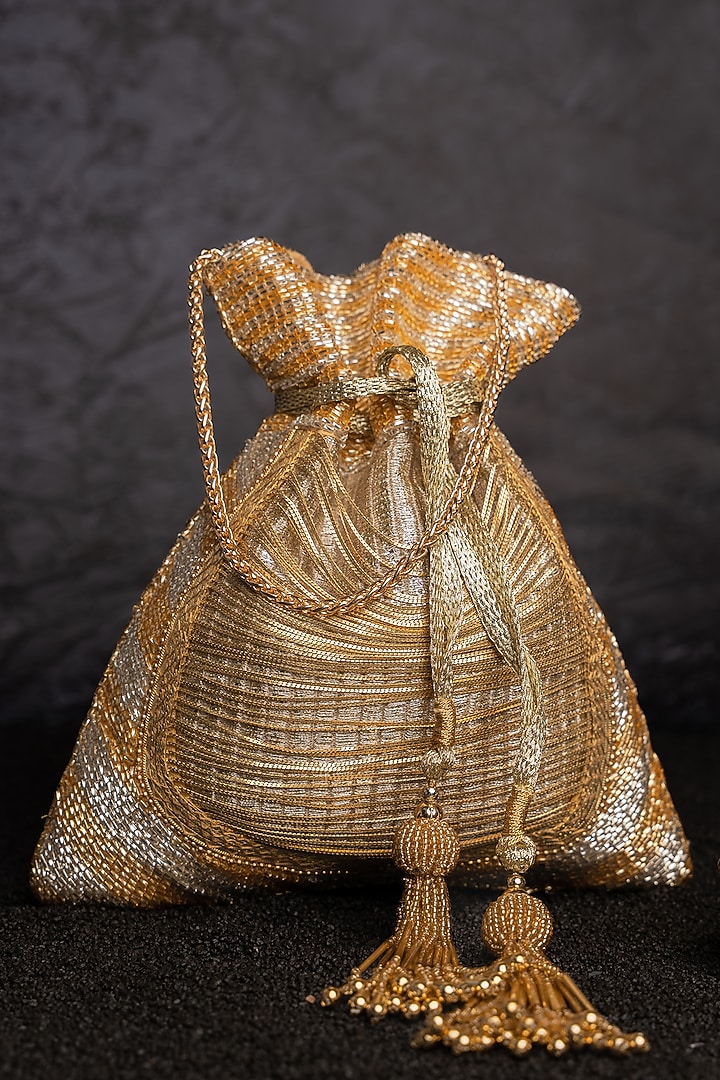 Gold Metallic Chain & Bead Work Potli by Nayaab by Sonia at Pernia's Pop Up Shop