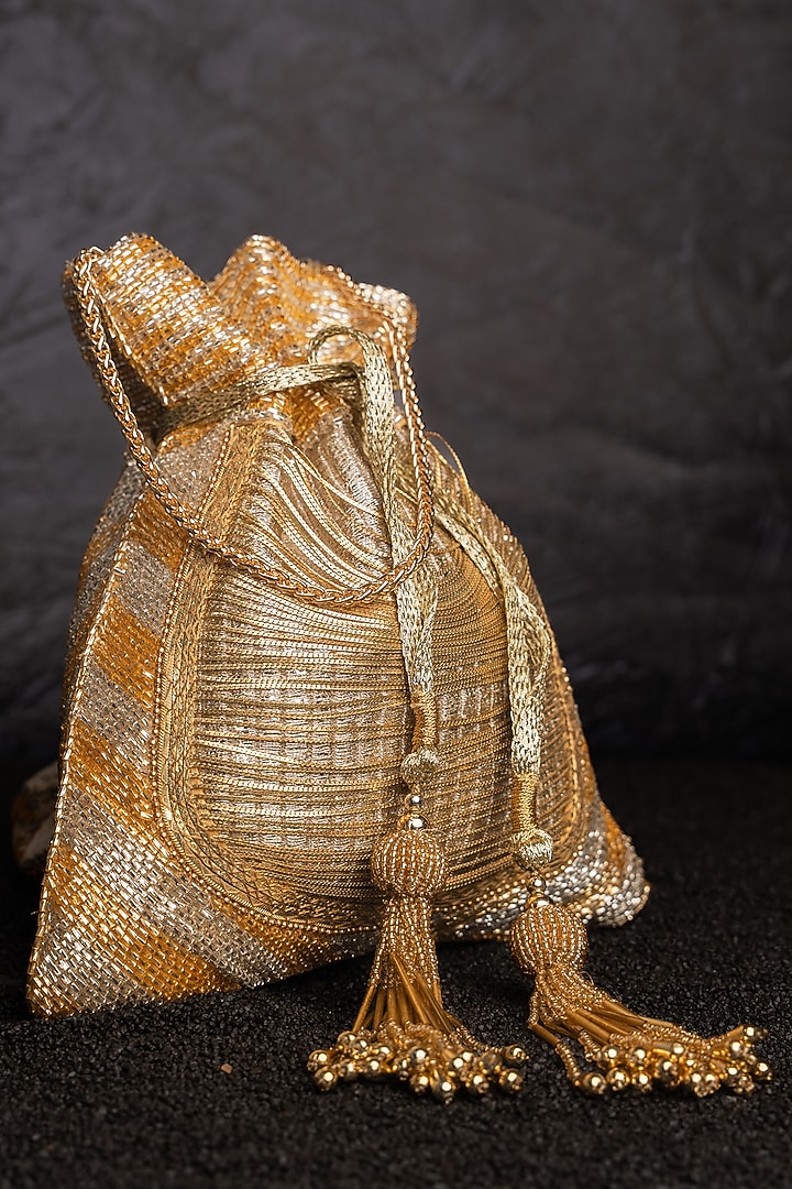 Gold Metallic Chain & Bead Work Potli by Nayaab by Sonia at Pernia's Pop Up Shop