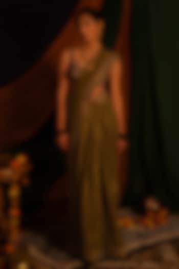 Mehndi Green Fine Habutai Zardosi Handwork Wedding Saree Set by Nitika Bali at Pernia's Pop Up Shop
