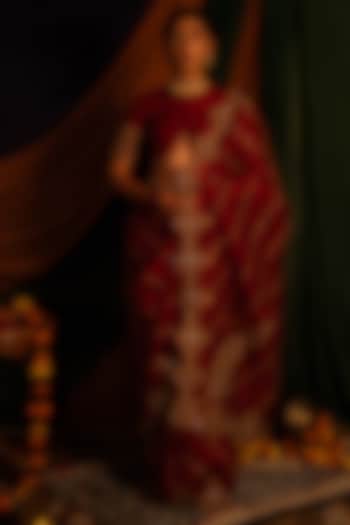 Red Pure Silk Organza Zardosi Handwork Wedding Saree Set by Nitika Bali at Pernia's Pop Up Shop