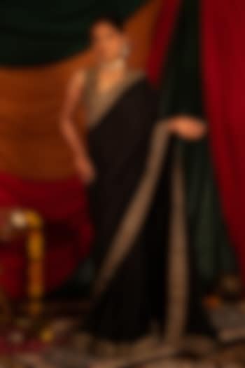 Black Fine Habutai Zardosi Handwork Wedding Saree Set by Nitika Bali at Pernia's Pop Up Shop