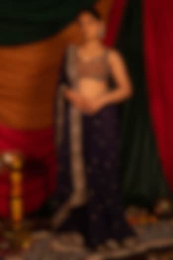 Orange & Purple Dola Silk Zardosi Handwork Wedding Saree Set by Nitika Bali at Pernia's Pop Up Shop