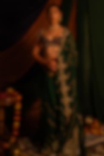 Green Viscose Organza Zardosi Handwork Wedding Saree Set by Nitika Bali at Pernia's Pop Up Shop