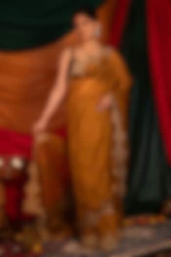 Brown & Green Pure Silk Organza Zardosi Handwork Wedding Saree Set by Nitika Bali at Pernia's Pop Up Shop