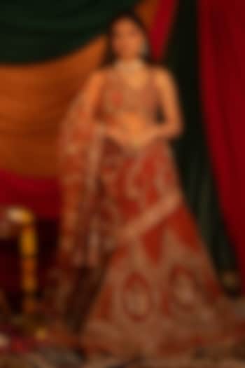 Orange Net Zardosi Handwork Bridal Lehenga Set by Nitika Bali at Pernia's Pop Up Shop