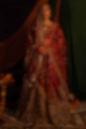 Red Dola Silk Zardosi Handwork Bridal Lehenga Set by Nitika Bali at Pernia's Pop Up Shop