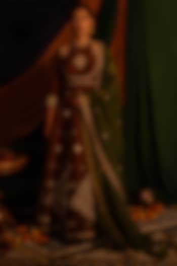 Brown & Green Dola Silk Zardosi Handwork Bridal Anarkali Set by Nitika Bali at Pernia's Pop Up Shop