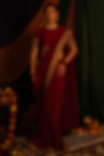 Red Fine Habutai Zardosi Handwork Wedding Saree Set by Nitika Bali at Pernia's Pop Up Shop