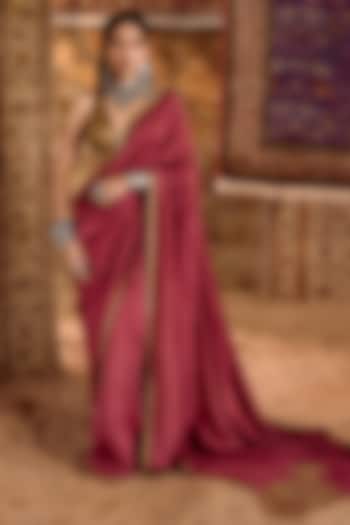 Red Dola Silk Hand Embroidered Wedding Saree Set by Nitika Bali at Pernia's Pop Up Shop