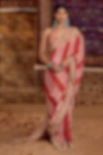 Red Fine Habutai Zari Hand Embroidered Wedding Saree Set by Nitika Bali at Pernia's Pop Up Shop