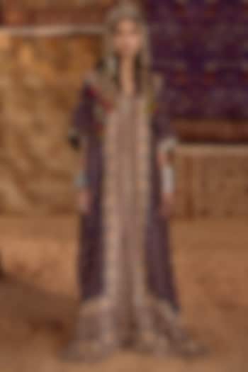 Blue Dola Silk Hand Embroidered Kaftan by Nitika Bali at Pernia's Pop Up Shop
