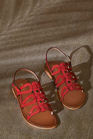 Red Leather Flats by Nine by Janine